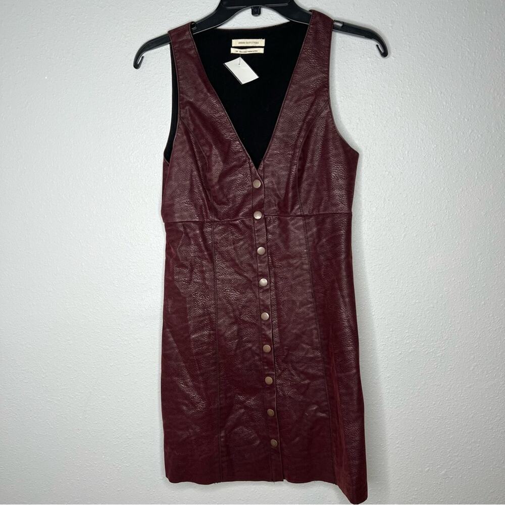 Urban Outfitter Burgundy Faux Leather Snap Button Sleeveless Mini Dress Size S
